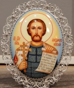 Икона из финифти Александр Невский №24 (Размер 9х10.5 см)