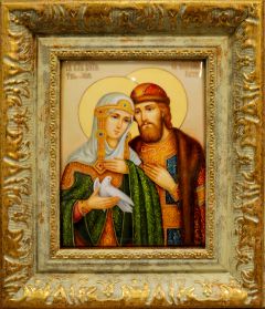 Икона из финифти Петр и Феврония №59 (Размер 18*21 см)