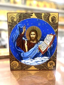 Рукописная икона Спас Вседержитель (по Васнецову) (Размер 21х25 см)
