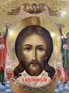 Рукописная икона Спас Нерукотворный с Ангелами 34 (Размер 27*31 см)