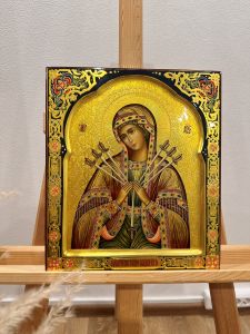 Рукописная икона Умягчение злых сердец №15 (Размер 27х31 см)