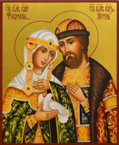 Рукописная икона Петр и Феврония №160 (Размер 17х21 см)