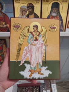 Рукописная икона Ангел Хранитель со Спасителем №153 (Размер 17х21 см)