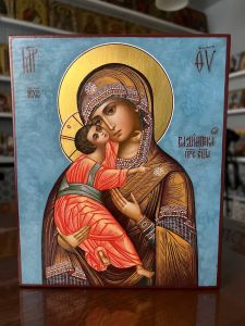 Рукописная икона Пресвятой Богородицы Владимирская №129 (Размер 17х21 см)