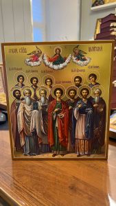 Рукописная икона Собор Целителей №2 (Размер 27х31 см)
