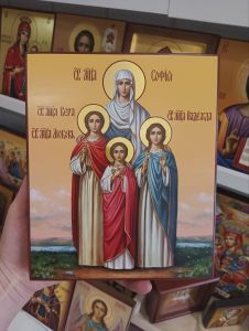 Рукописная икона Вера Надежда Любовь и Мать х София №31 (Размер 17х21 см)