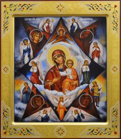 Рукописная икона Неопалимая Купина с резьбой 9 (Размер 27*31 см)