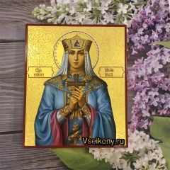 Рукописная икона Ольга Равноапостольная с жемчугом (Размер 17*21 см)