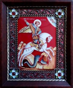 Икона из финифти Чудо Георгия о змии (Размер 10*12 см)