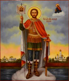 Рукописная икона Александр Невский масло в полный рост