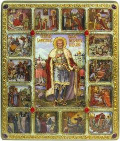 Икона Александр Невский с Житием с камнями (Размер 30*37 см)