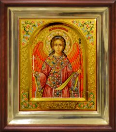 Рукописная икона Ангел Хранитель с резьбой 142 (Размер 21*25 см)