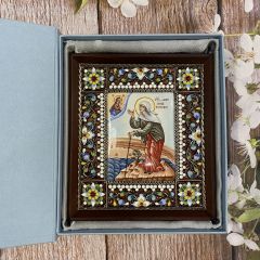 Рукописная икона из финифти Ксения Петербургская (Размер 14*16 см)