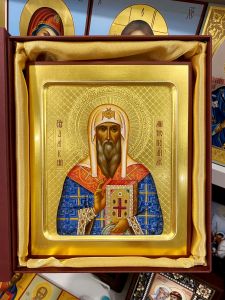 Рукописная икона Алексий митрополит Московский 5 (Размер 17*21 см)