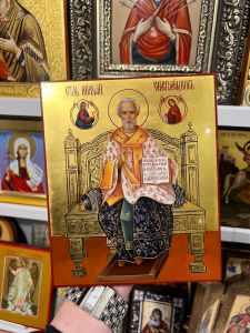 Рукописная икона Николай Чудотворец Скоропомощник