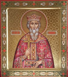 Рукописная икона князь Владимир с резьбой