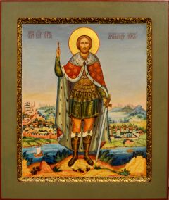 Рукописная икона Александр Невский №101 (Размер 27х31 см)