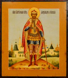 Рукописная икона Александр Невский с кракелюром №103 (Размер 27х31 см)