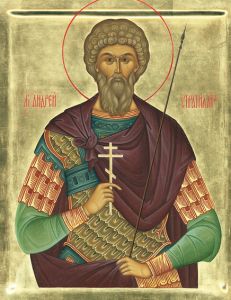 Рукописная икона Андрей Стратилат