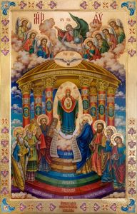Рукописная икона Семи столбовая (Семистолпная)
