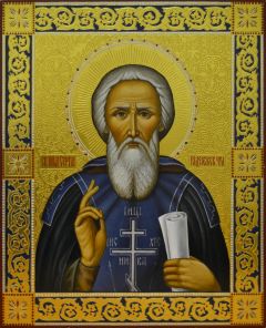 Рукописная икона Сергий Радонежский с резьбой