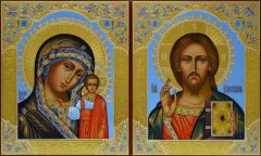 Рукописная венчальная пара с резьбой и золотом