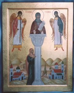 Рукописная икона Алипий Столпник