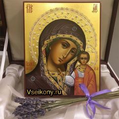 Рукописная икона Казанская 26 с жемчугом