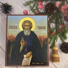 Рукописная икона Сергий Радонежский 14 (Размер 21*25 см)